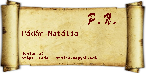Pádár Natália névjegykártya